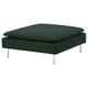 Dark green square footstool, chrome legs, modern design.