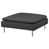 A black SÖDERHAMN footstool with a square shape, four metal legs, and a removable cover.