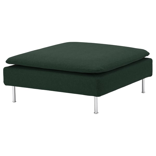 Dark green upholstered SÖDERHAMN footstool, modern design with clean lines.