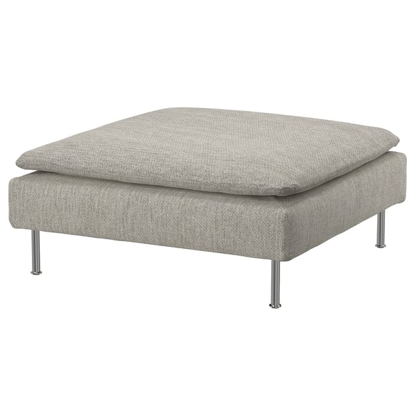 SÖDERHAMN footstool, grey, square, cotton-polyester, raised edges, sturdy metal legs.
