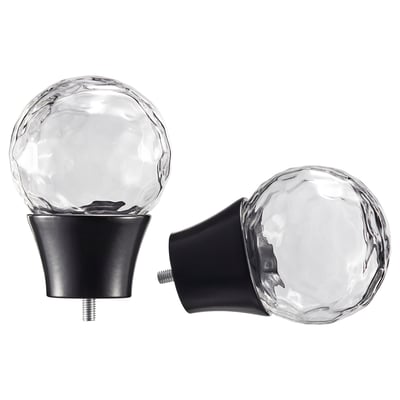 SOLBLOMMOSSA Finials, 1 pair, black/glass