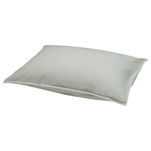 A grey and white striped SOLFIBBLA pillow, rectangular, made of recycled cotton.