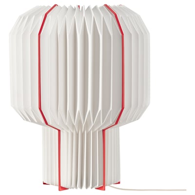 STRÅLA table lamp, white with red accents, pleated, modern design, synthetic paper shade.