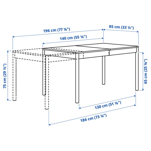 TONSTAD / LISABO Table and 4 chairs, off-white/ash, 140/196x85 cm