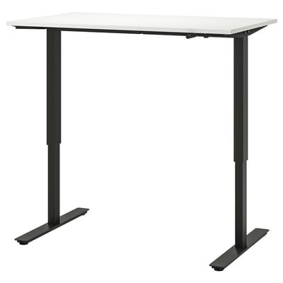 A TROTTEN adjustable height desk in white and black. A crank handle for height adjustment.