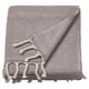A grey wool throw blanket with fringe edges, soft and warm.