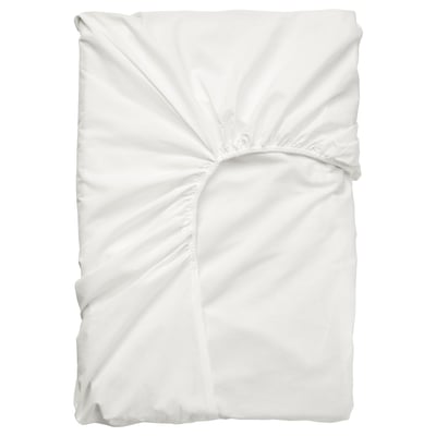 White ULLVIDE fitted sheet, rectangular, crisp percale, cotton-lyocell blend, elastic edging.