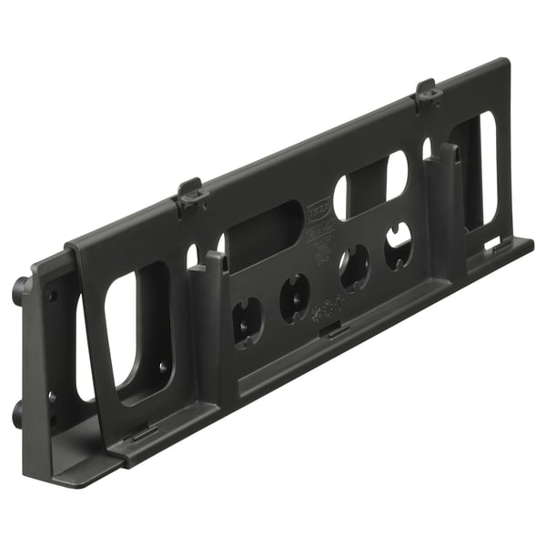 Black UPPDATERA recycled guide rail for under-sink storage with multiple slots.