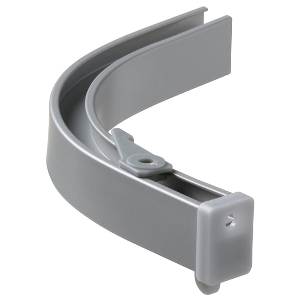 A grey VIDGA corner curtain rail. This aluminium rail bends 90 degrees, ideal for creating a light-blocking canopy.