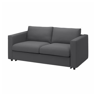 VIMLE grey 2-seat sofa-bed. Modern, minimalist design with clean lines. Soft, fabric upholstery and removable cushions.