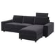 VIMLE: grey modern sectional sofa with velvet finish and angled chaise.