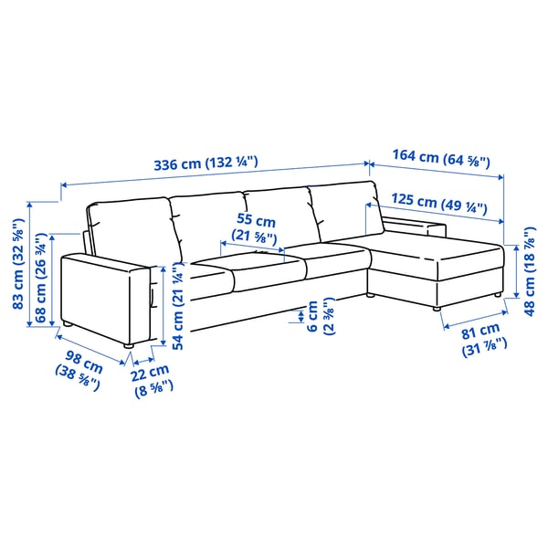 Illustration with measurements for the product: VIMLE.
