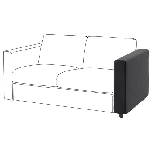 Black VIMLE sofa, modern design with plush cushions.