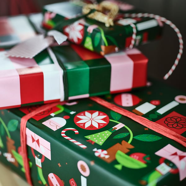 VINTERFINT Gift wrap roll, mixed patterns green/red, 3x0.7 m/2.10 m²