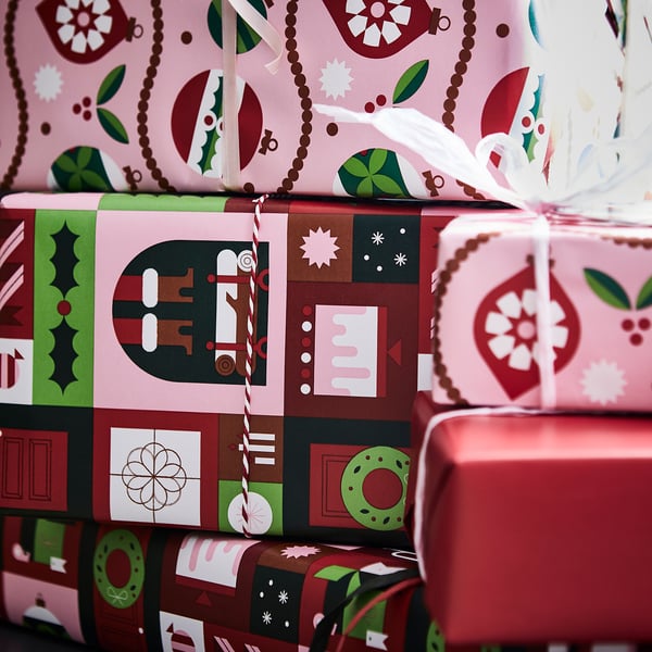 VINTERFINT Gift wrap roll, mixed patterns red/pink, 3x0.7 m/2.10 m²