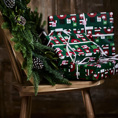 VINTERFINT Gift wrap roll, Santa Claus pattern green, 4x1 m