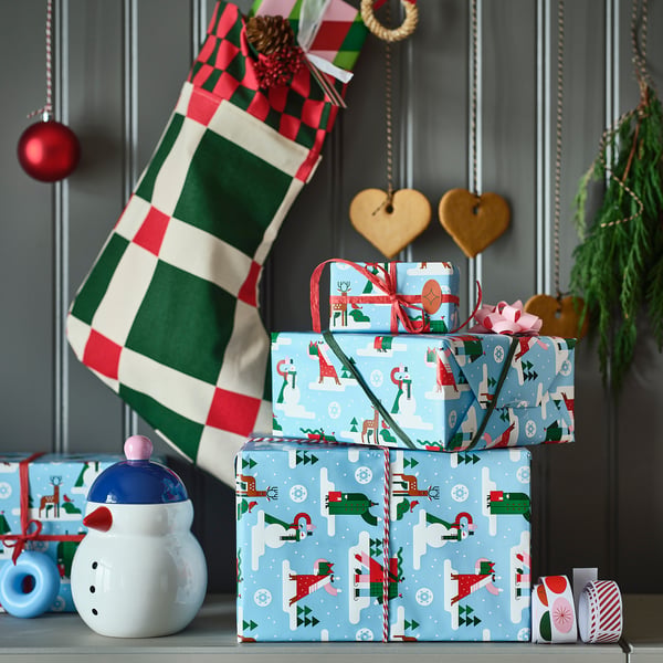 VINTERFINT Gift wrap roll, winter blue, 3x0.7 m/2.10 m²