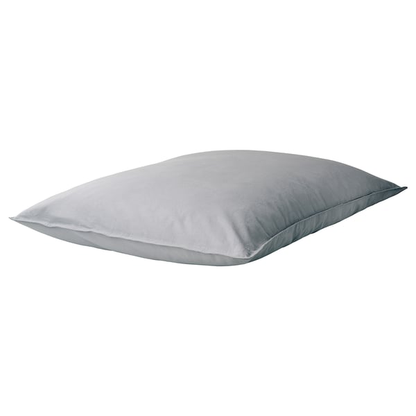 ÄNGSLILJA grey cotton pillow, smooth texture, square shape, simple design.
