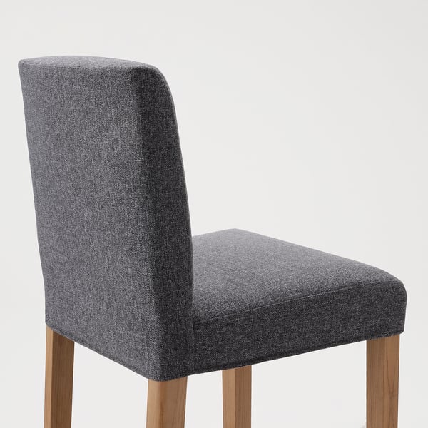 Grey upholstered bar stool with wooden legs, comfy and stylish.