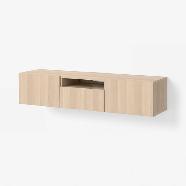 BESTÅ TV bench, white stained oak effect/Lappviken white stained oak effect, 180x42x39 cm
