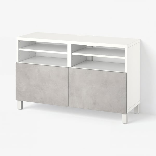 BESTÅ TV bench with doors, white/Kallviken/Stubbarp light grey, 120x42x74 cm