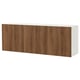 A white BESTÅ wall-mounted cabinet with four brown wood-veined doors and no visible handles. The cabinet is rectangular and designed for storage.