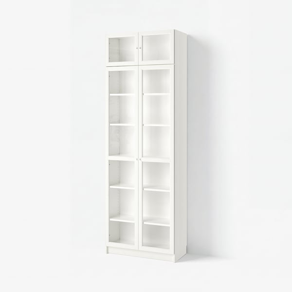 BILLY / OXBERG Bookcase w height extension ut/drs, white/glass, 80x41x237 cm