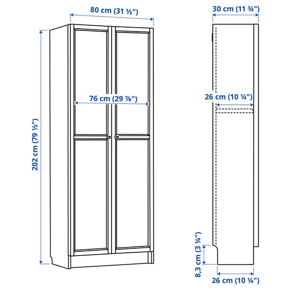 Illustration with measurements for the product: BILLY.