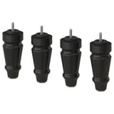 Four black wooden furniture legs with screws. Stylish, tapered design. Easy to attach.
