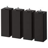 Four black, square wooden legs with adjustable feet. Modern, minimalist furniture design.