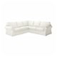 A white EKTORP four-seat corner sofa. It a modern shape with rolled arms and removable slipcovers.