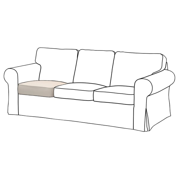 EKTORP sofa, beige, plush, rolled arms, 3 cushions, slipcover.