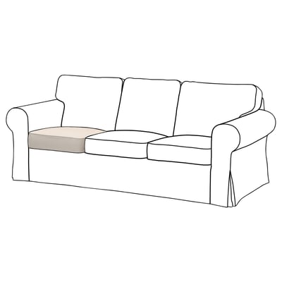 EKTORP sofa, beige, plush, rolled arms, 3 cushions, slipcover.