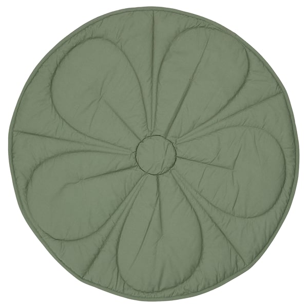 GULDVÄVARE: round green quilted baby blanket, flower design, organic cotton.