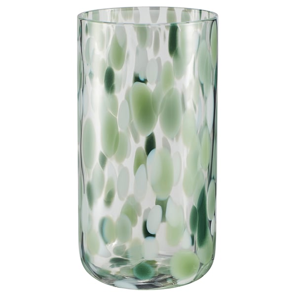 HÄCKOXEL: green-glass vase with textured, dotted design.