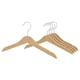 Wooden hangers, natural colour, five lightweight hangers, metal hooks.