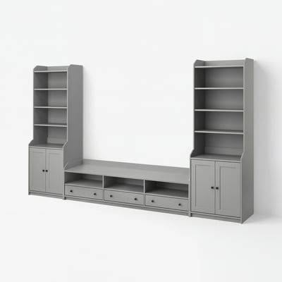 HAUGA TV/storage combination, grey, 346x46x199 cm