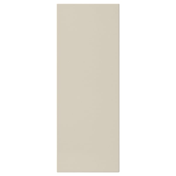 Displays a beige HAVSTORP front panel, rectangular, with smooth lines, made from acrylic paint and fiberboard for a modern, neutral kitchen design.