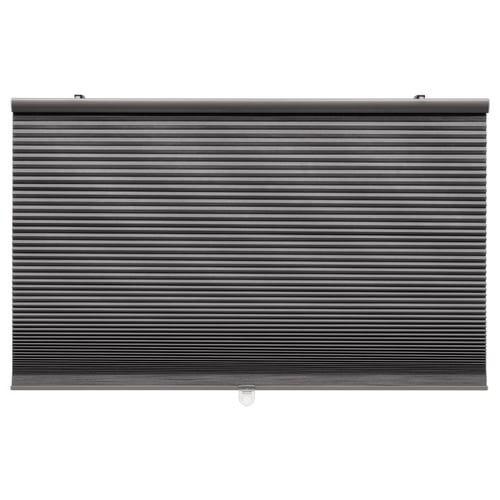 Roller blind: HOPPVALS, black, polyester, rectangular, honeycomb design.