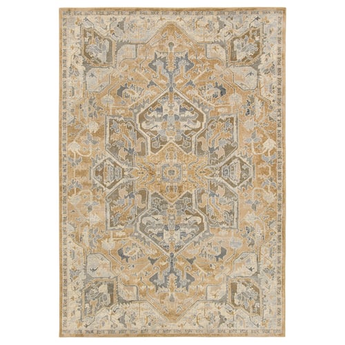 A beige and grey JÄRNVÄG area rug with intricate patterns. It has a rectangular shape.
