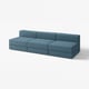 Blue modular sofa with plush fabric, clean lines, soft cushions, and versatile design.