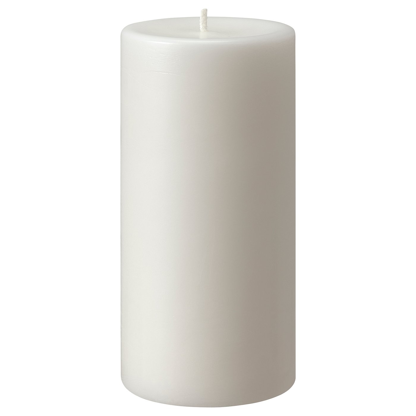 White JUBLA candle, cylindrical, smooth surface, made of stearin, unlit wick at top.