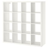 KALLAX shelving, 16 compartments, white cube units.