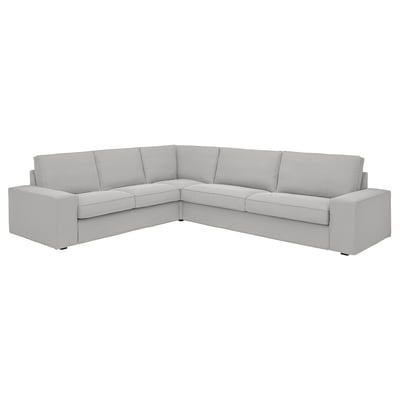 KIVIK sectional sofa, light grey, modern, corner shape with low armrests, soft fabric.