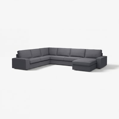 KIVIK dark grey sectional sofa, modern minimalist design, deep cushions, low armrests, corner layout.