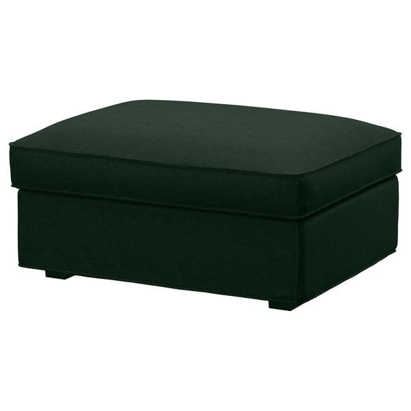 Dark green KIVIK ottoman, square top, cushioned, fabric-covered.