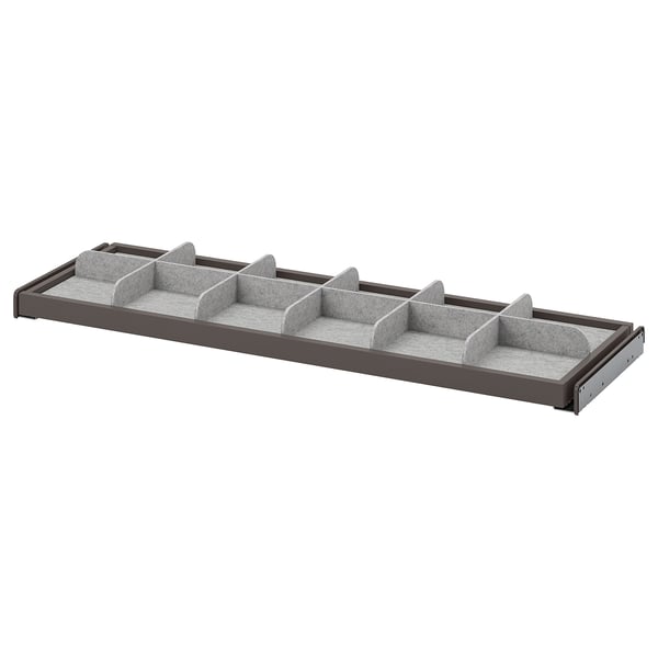 KOMPLEMENT grey organiser tray with felt dividers for closet storage.