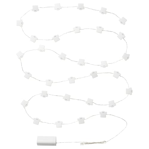 KUSTFYR LED lighting chain with 32 lights, ghost/battery-operated white