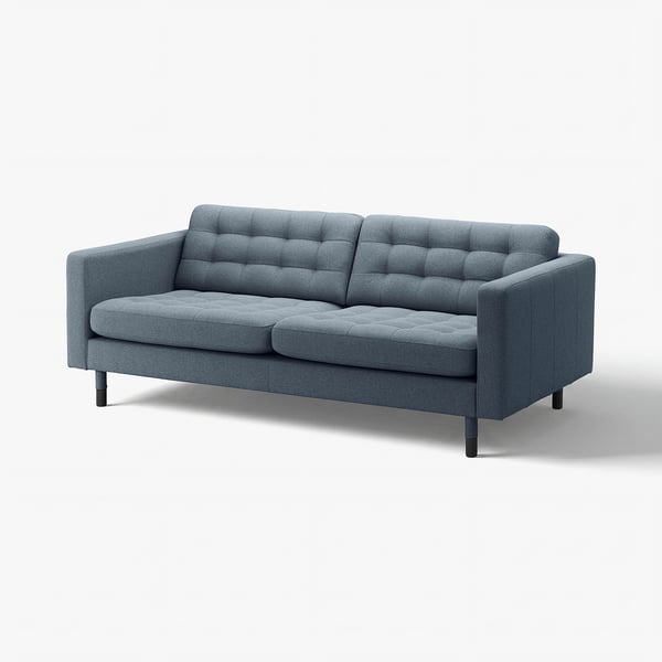 Ardan blue fabric sofa, tufted cushions, modern design.