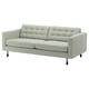 Light grey recycled polyester sofa, modern design with tufted back, wooden legs.